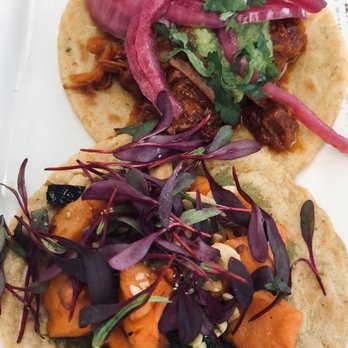 Taco Guild - Sweet Potato (front) and Pibil Jackfruit (back) on Corn Tortilla - Bars Near Me - Phoenix, Arizona