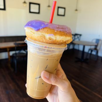 Taro donut and iced vietnamese coffee