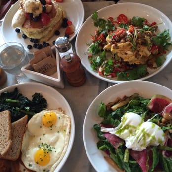 Five Leaves - Clockwise: ricotta pancakes, Moroccan, farro bowl, breakkie. All delicious! - New American Near Me - Brooklyn, New York Five Leaves - Clockwise: ricotta pancakes, Moroccan, farro bowl, breakkie. All delicious! - New American Near Me - Brooklyn, New York