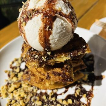 Seabirds Kitchen - CHAFFLE - Churro Waffle with coconut ice cream.. Nomm! #VeganStyle! - Vegan Near Me - Costa Mesa, California