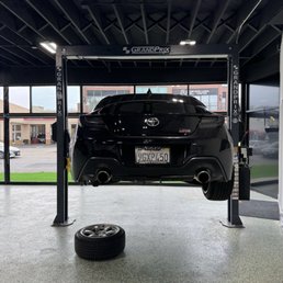 GR86 on lift getting a wheel stud replaced.