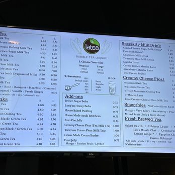 Latea Bubble Tea  - Menu 3/2023 - Desserts Near Me - Culver City, California