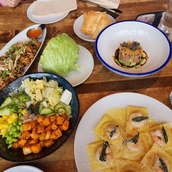 Cactus Club Cafe - Butternut Squash ravioli with prawns, crispy tofu bowl, chicken lettuce wraps, and tuna stack - Canadian (New) Near Me - Burnaby, British Columbia Cactus Club Cafe - Butternut Squash ravioli with prawns, crispy tofu bowl, chicken lettuce wraps, and tuna stack - Canadian (New) Near Me - Burnaby, British Columbia