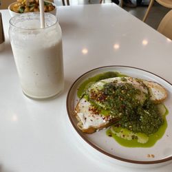 Burgie’s Coffee - North - Pesto egg toast with a chai milkshake