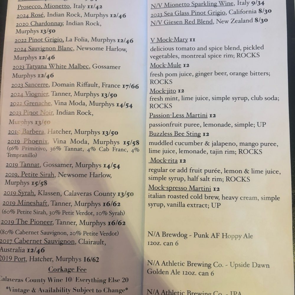 V Restaurant, Bistro & Bar - Menu - New American Near Me - Murphys, California