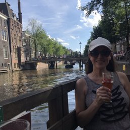 On the bottom deck on the canal enjoying a brew!