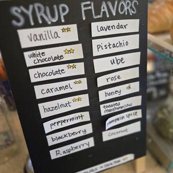 Coffee Kitchen - Available syrups: the ones with Yellow Star are also available sugar-free! - Coffee & Tea Near Me - Lakewood, Washington Coffee Kitchen - Available syrups: the ones with Yellow Star are also available sugar-free! - Coffee & Tea Near Me - Lakewood, Washington