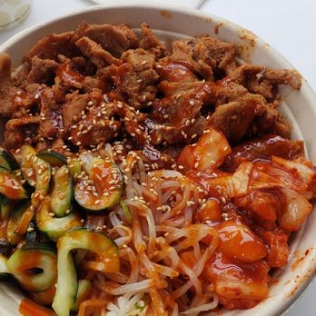 Bowl Gogi - Spicy Pork Bowl with kimchi, sprouts, cucumber and spicy Bibimbap sauce - outstanding! - Korean Near Me - Bellevue, Washington Bowl Gogi - Spicy Pork Bowl with kimchi, sprouts, cucumber and spicy Bibimbap sauce - outstanding! - Korean Near Me - Bellevue, Washington