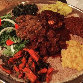 Ethiopia Restaurant - Amazing huge platter of meat and veggie combo - Ethiopian Near Me - Berkeley, California