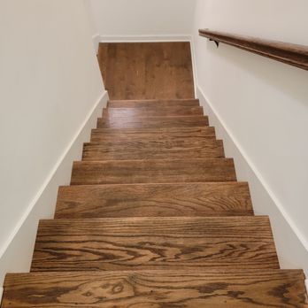 Hanson's Hardwood - Stained to match flooring. Oak stair treads - Flooring Near Me Hanson's Hardwood - Stained to match flooring. Oak stair treads - Flooring Near Me