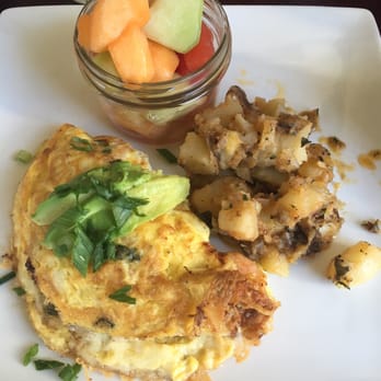 The Attic - Bayou omelet with crab meat and shrimp side of potatoes and fruit - Breakfast & Brunch Near Me - Long Beach, California