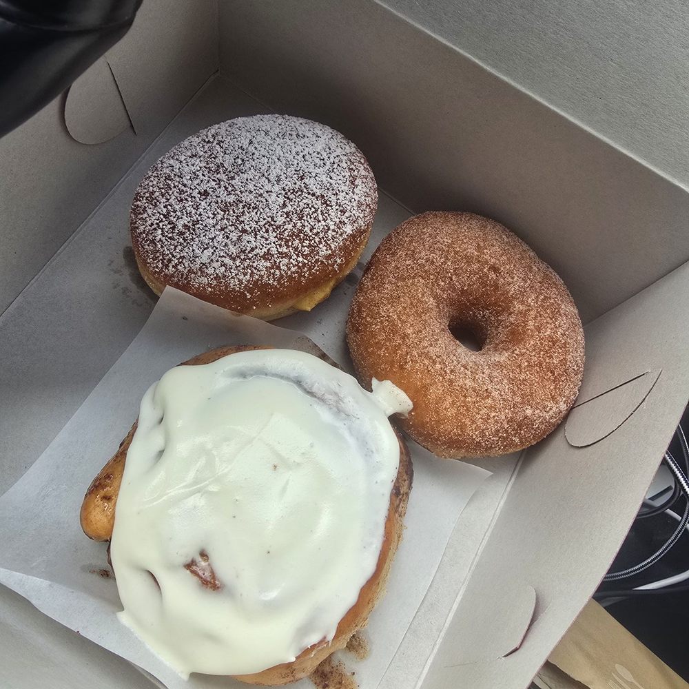 The cinnamon roll, pumpkin pie donut, cinnamon donut The cinnamon roll, pumpkin pie donut, cinnamon donut