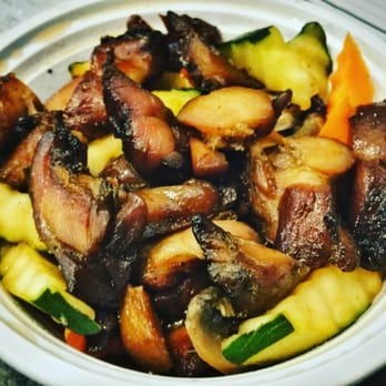Wok To Go - Bourbon Chicken. Usually is served with peppers and mushrooms. - Chinese Near Me - Mount Laurel, New Jersey Wok To Go - Bourbon Chicken. Usually is served with peppers and mushrooms. - Chinese Near Me - Mount Laurel, New Jersey