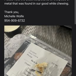 Piece of metal that was in her food Piece of metal that was in her food