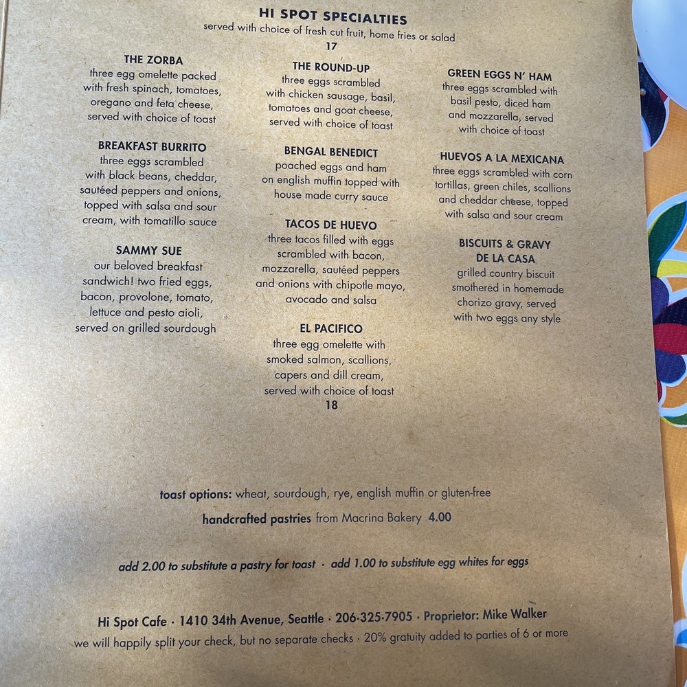 Hi Spot Cafe - Menu - New American Near Me - Seattle, Washington Hi Spot Cafe - Menu - New American Near Me - Seattle, Washington