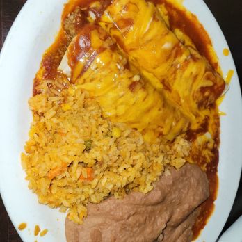 Los Braseros - Beef enchiladas, rice and beans, good. - Mexican Near Me - Austin, Texas