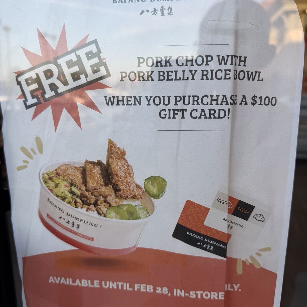 I got a free Pork Chop with Braised Pork Belly Rice with $100 giftcard purchase