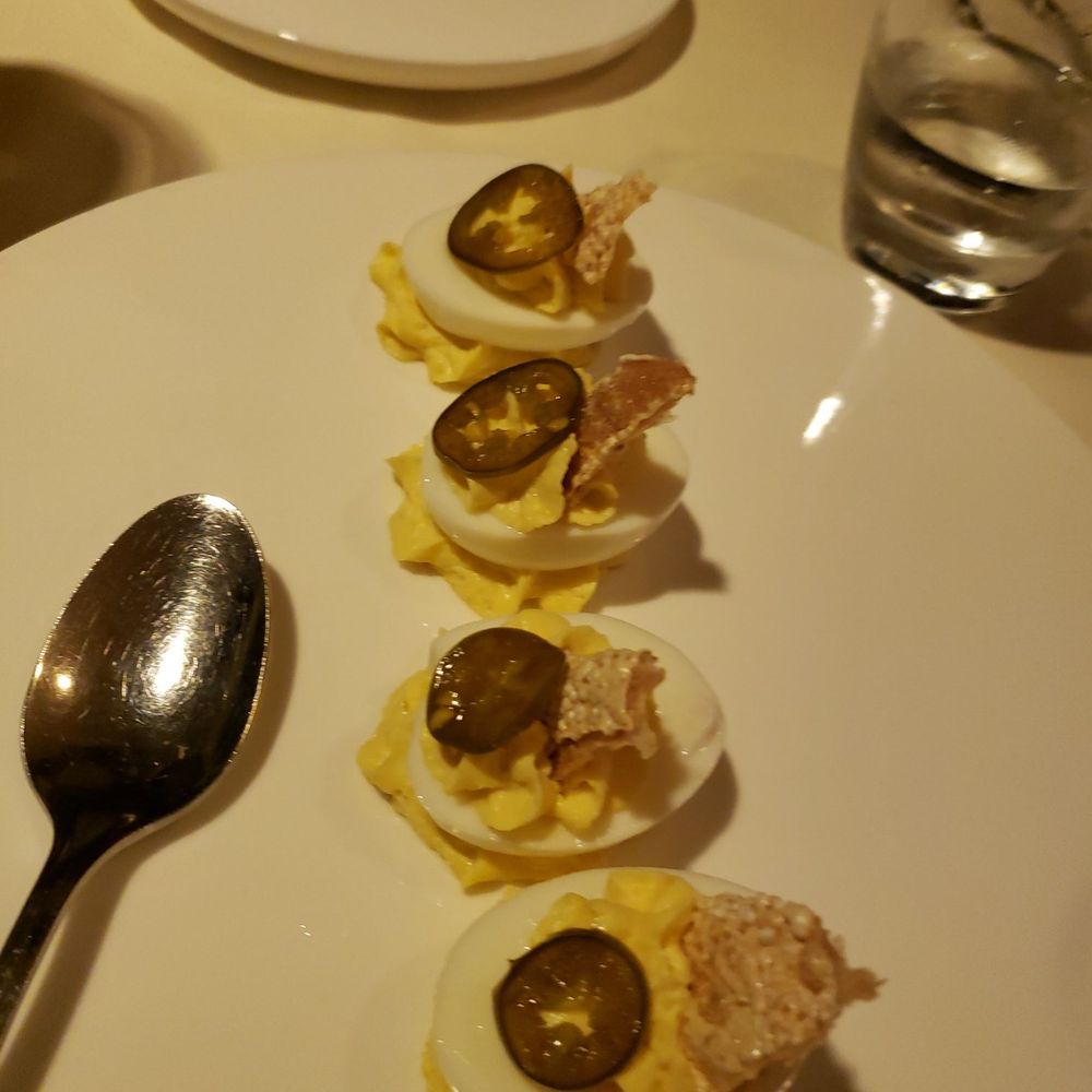 Dawson's - Deviled eggs with crispy chicken skin and candied jalapeno. These were very delicious. - Steakhouses Near Me - Sacramento, California
