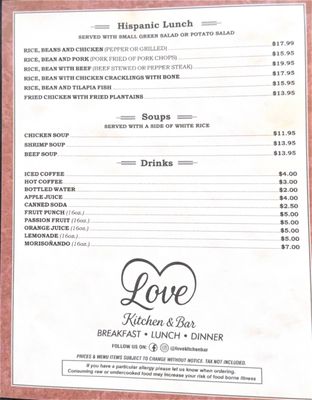 Menu photo 1 Love Kitchen & Bar West Warwick, RI Menu photo 1 Love Kitchen & Bar West Warwick, RI
