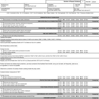 La Note - inspection report page one - French Near Me - Berkeley, California La Note - inspection report page one - French Near Me - Berkeley, California