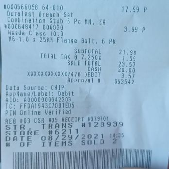 Auto Zone - Receipt I had to ask for 3 times. - Auto Parts & Supplies Near Me - Camarillo, California