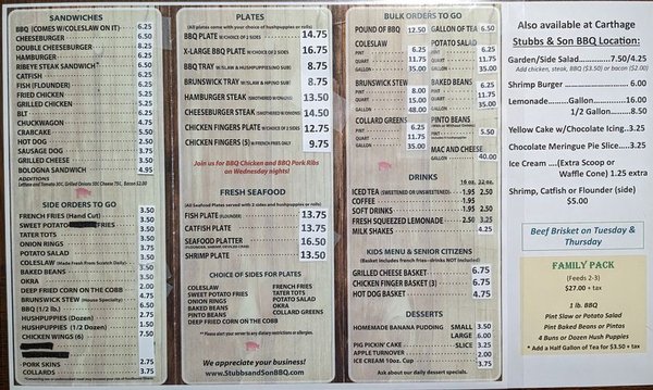 Menu photo 1 Stubbs & Son BBQ Carthage, NC