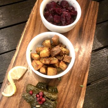 Ammatoli - 3-Way Mezza of Beet Salad, Batata Harra & Dolmas - good! - Mediterranean Near Me - Long Beach, California Ammatoli - 3-Way Mezza of Beet Salad, Batata Harra & Dolmas - good! - Mediterranean Near Me - Long Beach, California