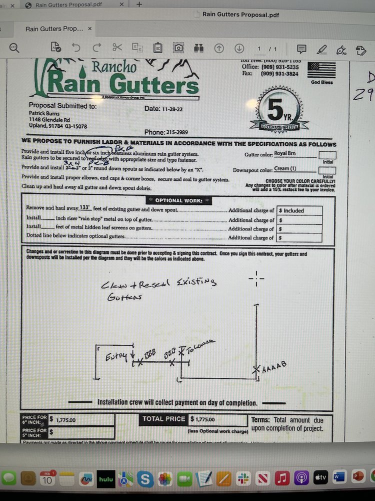 Slide of Rancho Rain Gutters