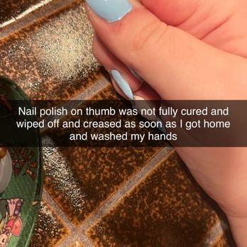 Moon Light Nails - Nail polish on thumb was not fully cured/dried and wiped off and creased immediately after washing my hands at home - Nail Salons Near Me - Peoria, Illinois