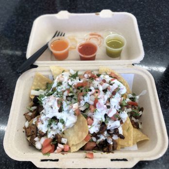 Señor Esparza Tacos - Wednesday Nachos $6 (with Al Pastor meat. Cheese sauce provided on the side) - Tacos Near Me - Azusa, California