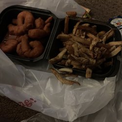 Wings to Go - Bear - This is what I had to eat after spending $15.00 and two trips. Refried shrimp and fries
