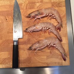 Cleanfish Australia - Check out the size of these Yamba Bay prawns! That is a 35 cm knife!