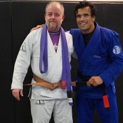 Cobrinha Brazilian Jiu-Jitsu & Fitness - Me with the "man himself" "Cobrinha".  Promotion to brown belt, 2022.