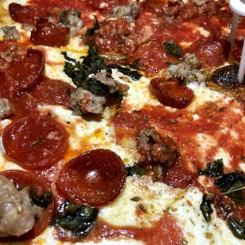 Grimaldi's - Another shot of their large pie with pepperoni and Italian Sausage - Pizza Near Me - Hoboken, New Jersey