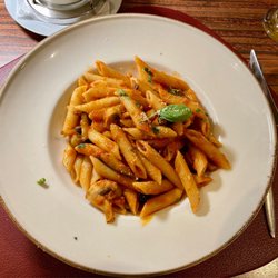 Pizzeria Fornelli - Penne a la Calabrese €13.90 with tomato sauce, chilli, olives, aubergine and mushrooms