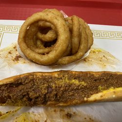 Dairy Dream Drive In - Footlong chili dog and onion rings