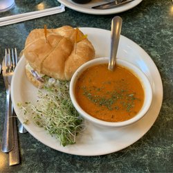 Raggedy's Cafe - #6 chicken salad sandwich on croissant roll with tomato basil soup.