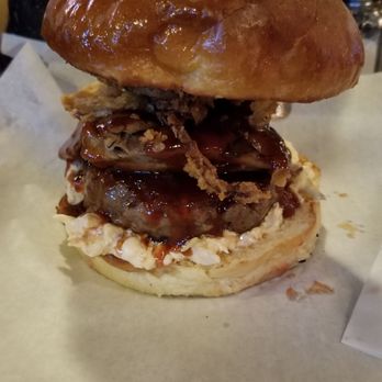 BRGRBELLY - The BEARS burger. Had to open my mouth FULLY to bite into it!  Best burger I've had in a WHILE! - Burgers Near Me - Chicago, Illinois