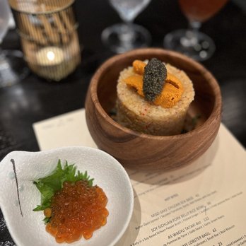 HITOKUCHI - Uni caviar on sushi rice w/ miso & flying fish roe, ikura - Japanese Near Me - San Diego, California HITOKUCHI - Uni caviar on sushi rice w/ miso & flying fish roe, ikura - Japanese Near Me - San Diego, California