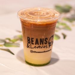 Beans and Leaves - Finished espresso drink in a Beans & Leaves cup -- delicious and perfect for brunch guests.