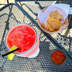 Cocina Michoacana - Mega Strawberry Margarita and chips and salsa