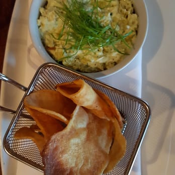 Mica Restaurant - Chips n Dip appetizer.  Goat cheese dip was delish! Chips were sparse. - Modern European Near Me - Osoyoos, British Columbia