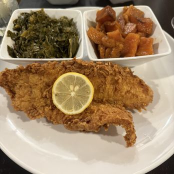 Mangos Southern Kitchen and Bar - Fried fish, collard greens and candied yams - Breakfast & Brunch Near Me - Tampa, Florida