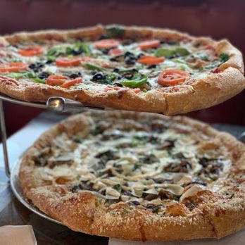 Mellow Mushroom Chantilly - Veg Out pizza on top, Holy Shiitake on the bottom. - Pizza Near Me - Chantilly, Virginia