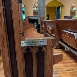Museum of the Diocese of Peoria - The Sheen family pew, just a few rows back from where Mother Theresa sat when she visited Peoria.