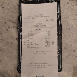 Receipt $16.62- Salad with 2 extra toppings. Receipt $16.62- Salad with 2 extra toppings.