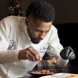 Chef Jay up close as he plates one of the courses for the evening. Chef Jay up close as he plates one of the courses for the evening.