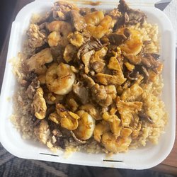 Wasabi Express Grill & Sushi - Beef jumbo shrimp and chicken with fried rice