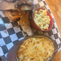 Brisket platter with mac n cheese and au gratin potatoes