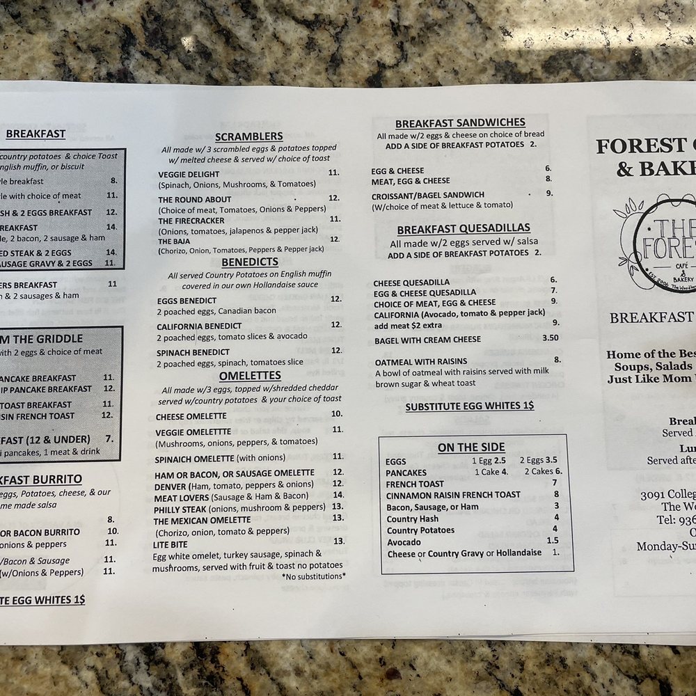 Forest Cafe And Bakery - Menu as of Sep-3-2021 - Desserts Near Me - The Woodlands, Texas